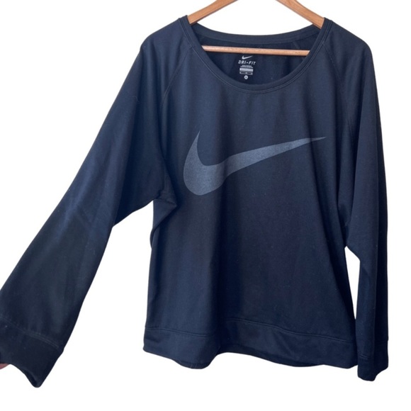 Nike Dri-fit Black Crewneck Sweatshirt Grey Logo Athleisure Pullover Soft Top - Picture 4 of 16
